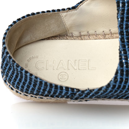 Chanel Grained Calfskin Tweed CC Espadrilles 38 Black Blue 9 of 11