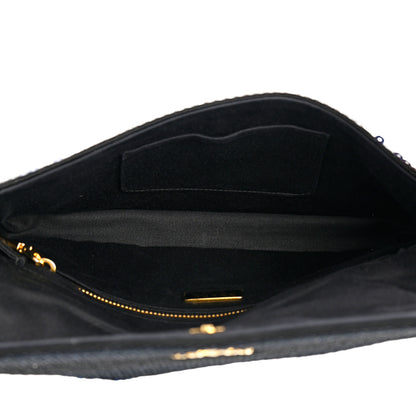 Prada Paillettes Striped Clutch Black Blue 5 of 9