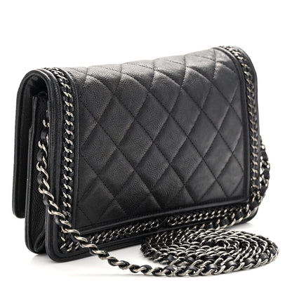 Chanel Calfskin Quilted Chain Around Boy Wallet On Chain WOC Black 3 of 11