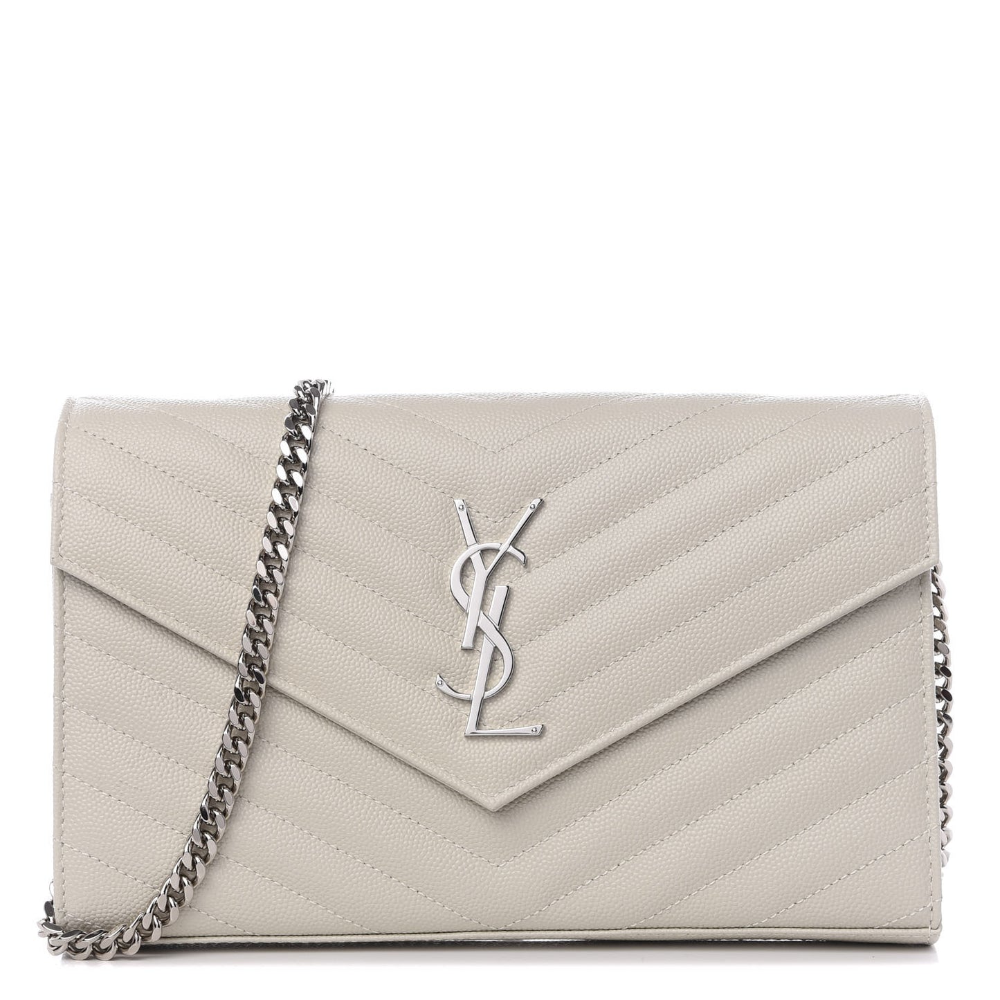 Grain De Poudre Matelasse Chevron Monogram Chain Wallet Icy White