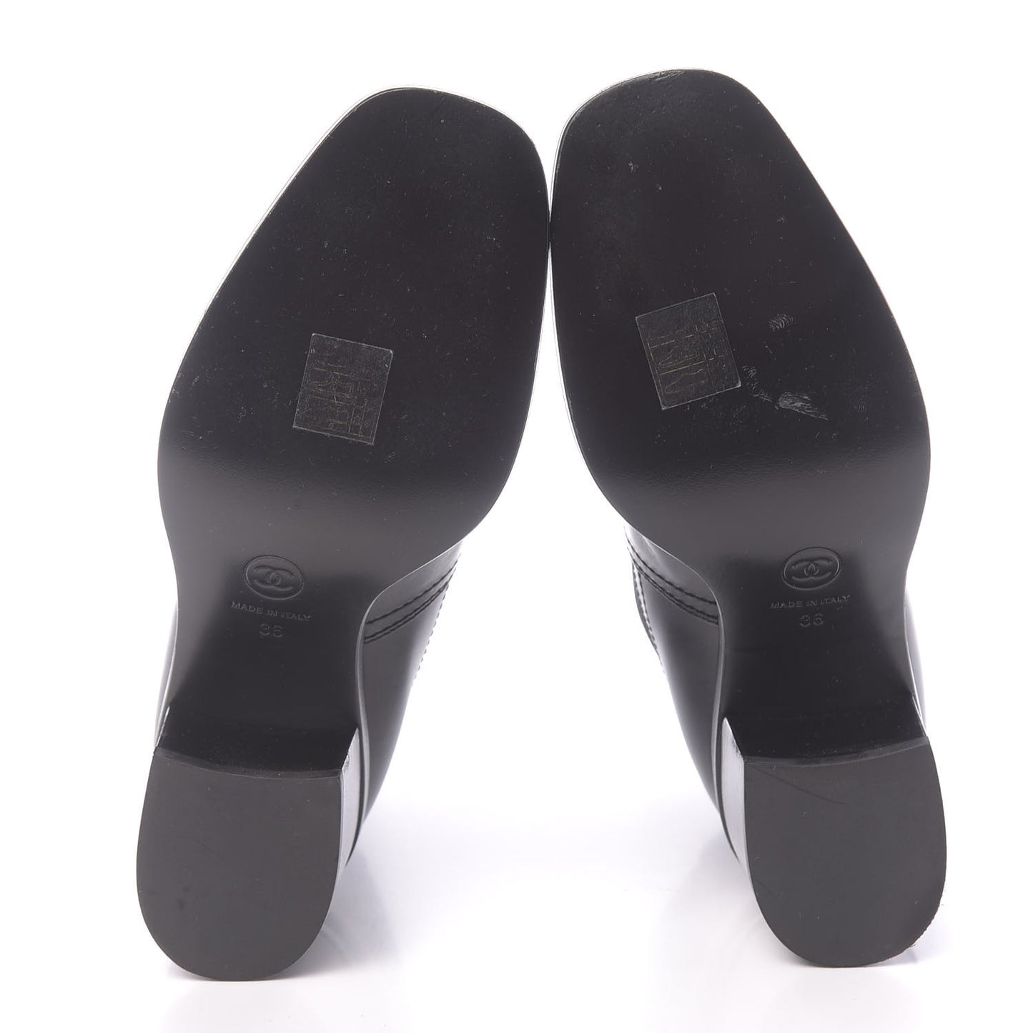 Calfskin Patent Cap Toe Short Boots 36 Black