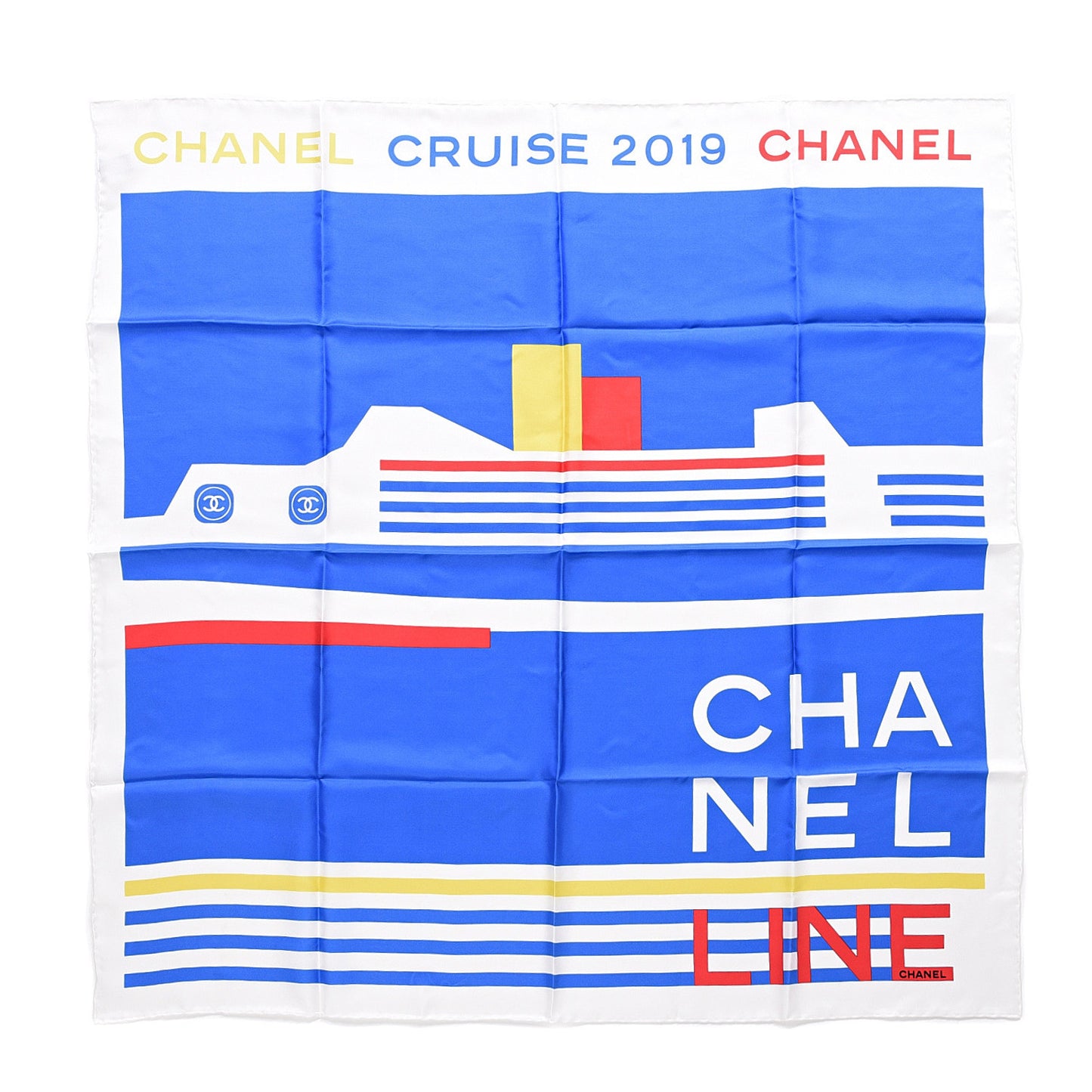 Silk Cruise Print CC Square Scarf Blue White