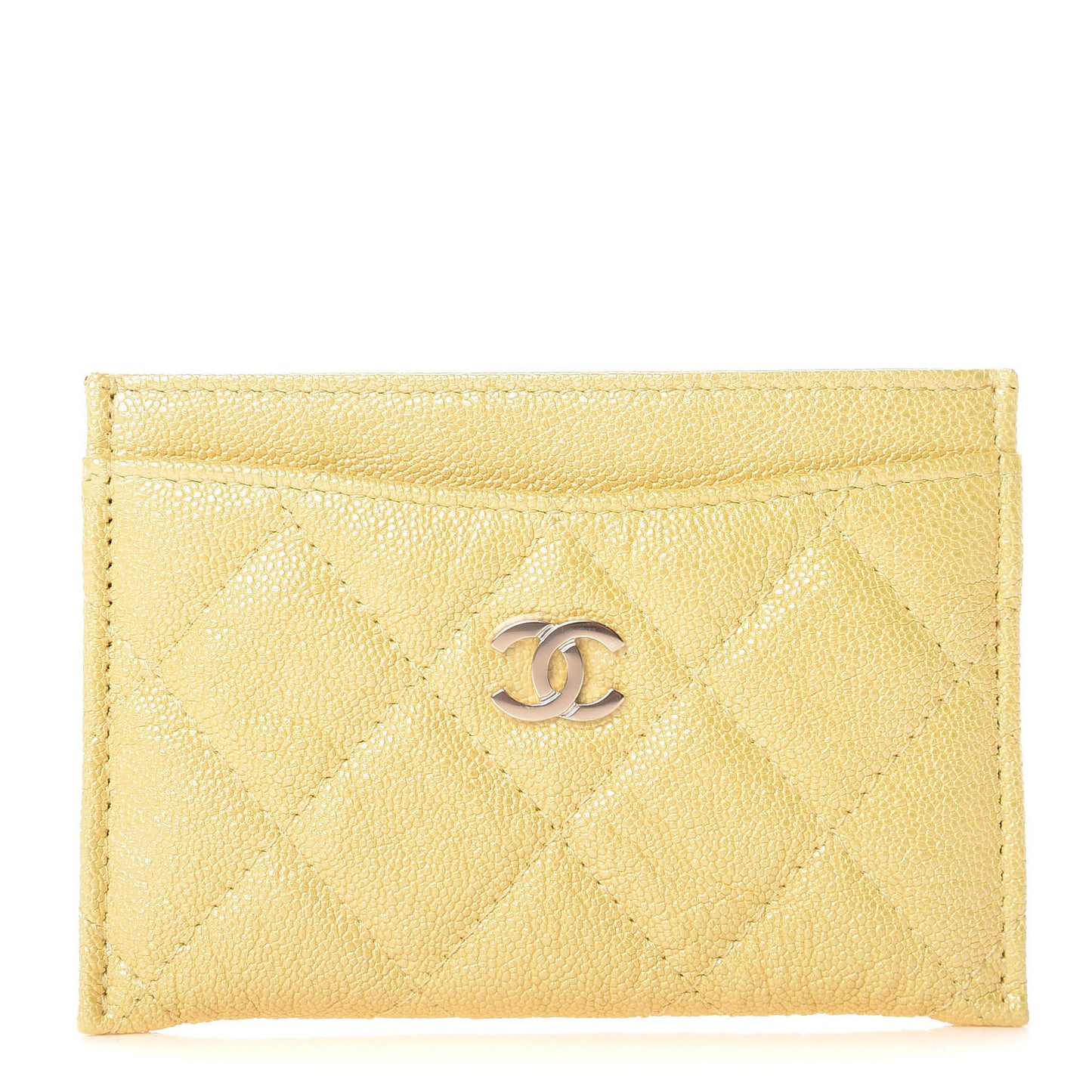 Iridescent Caviar Quilted Card Holder Yellow