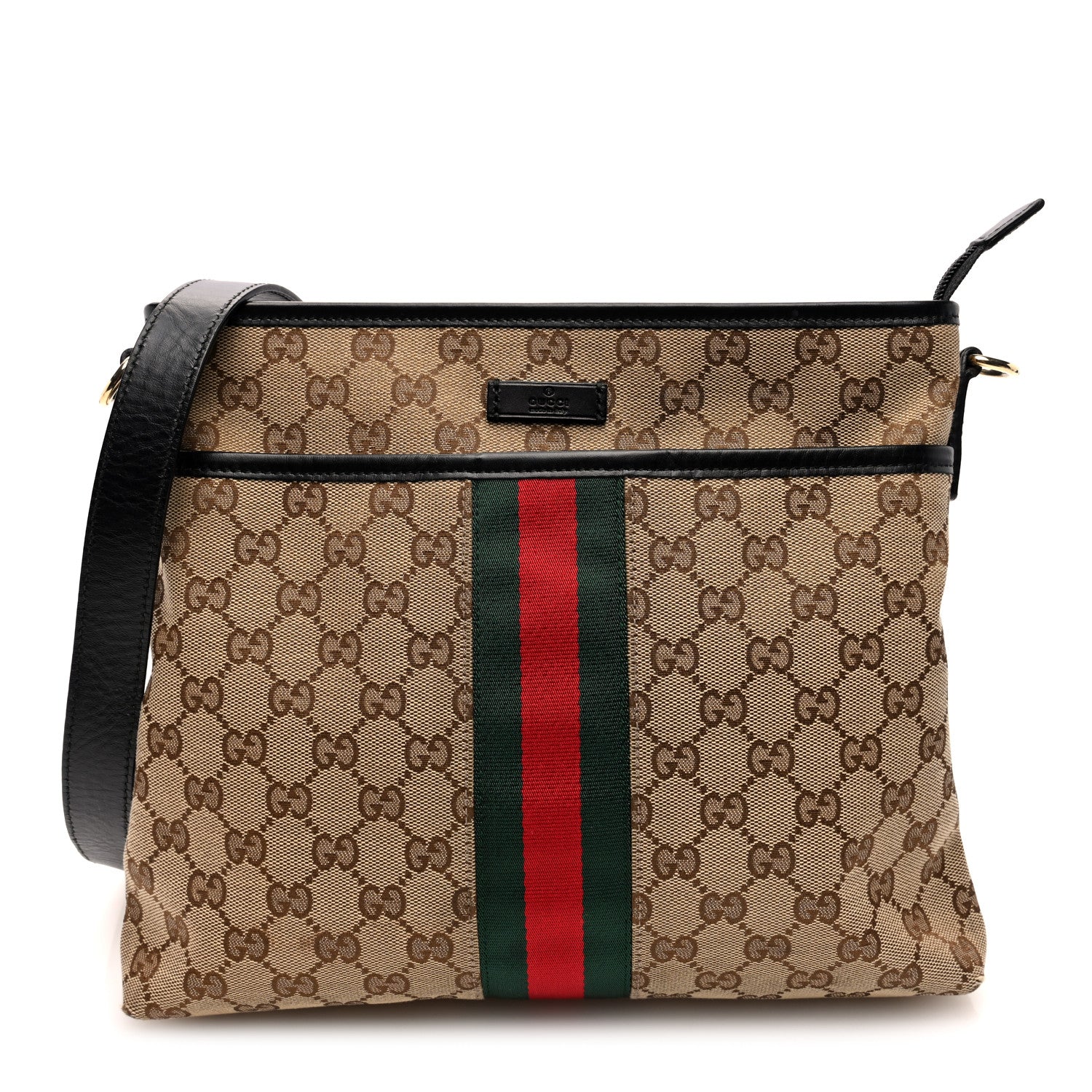 Gucci GG Monogram Web Flat Messenger Bag Black 1 of 10