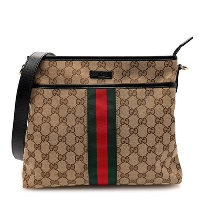 Gucci GG Monogram Web Flat Messenger Bag Black 1 of 10