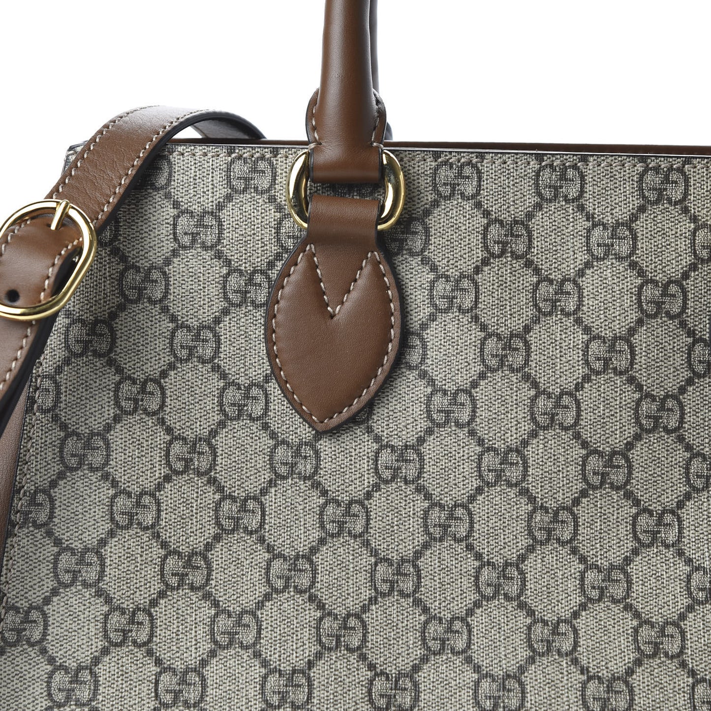 GG Supreme Monogram Moon Calfskin Top Handle Tote Bag Beige Ebony Tuscany