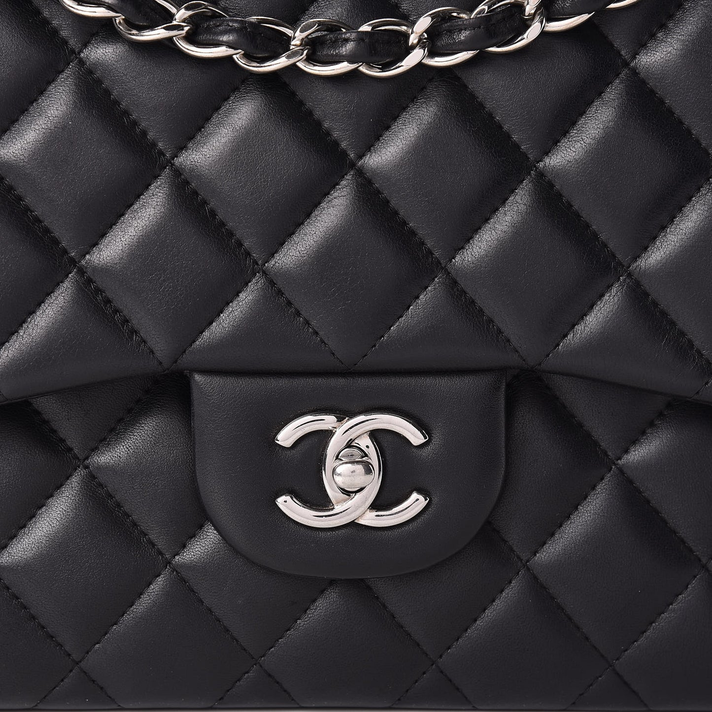 Lambskin Quilted Jumbo Double Flap Black