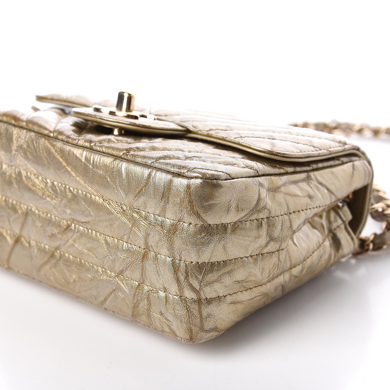 Chanel Patent Metallic Crumpled Calfskin Chevron Quilted Mini Rectangular Flap Gold 7 of 10