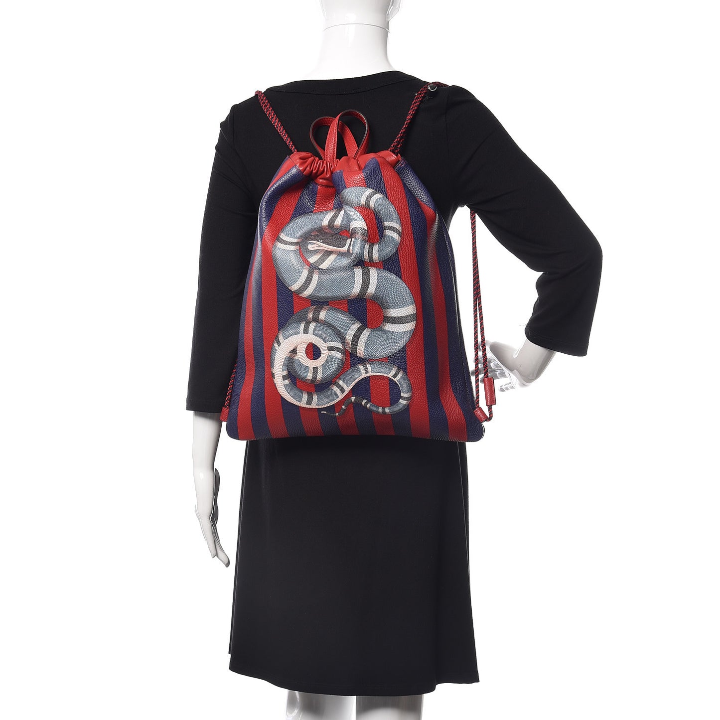 Calfskin Striped Kingsnake Drawstring Backpack Red