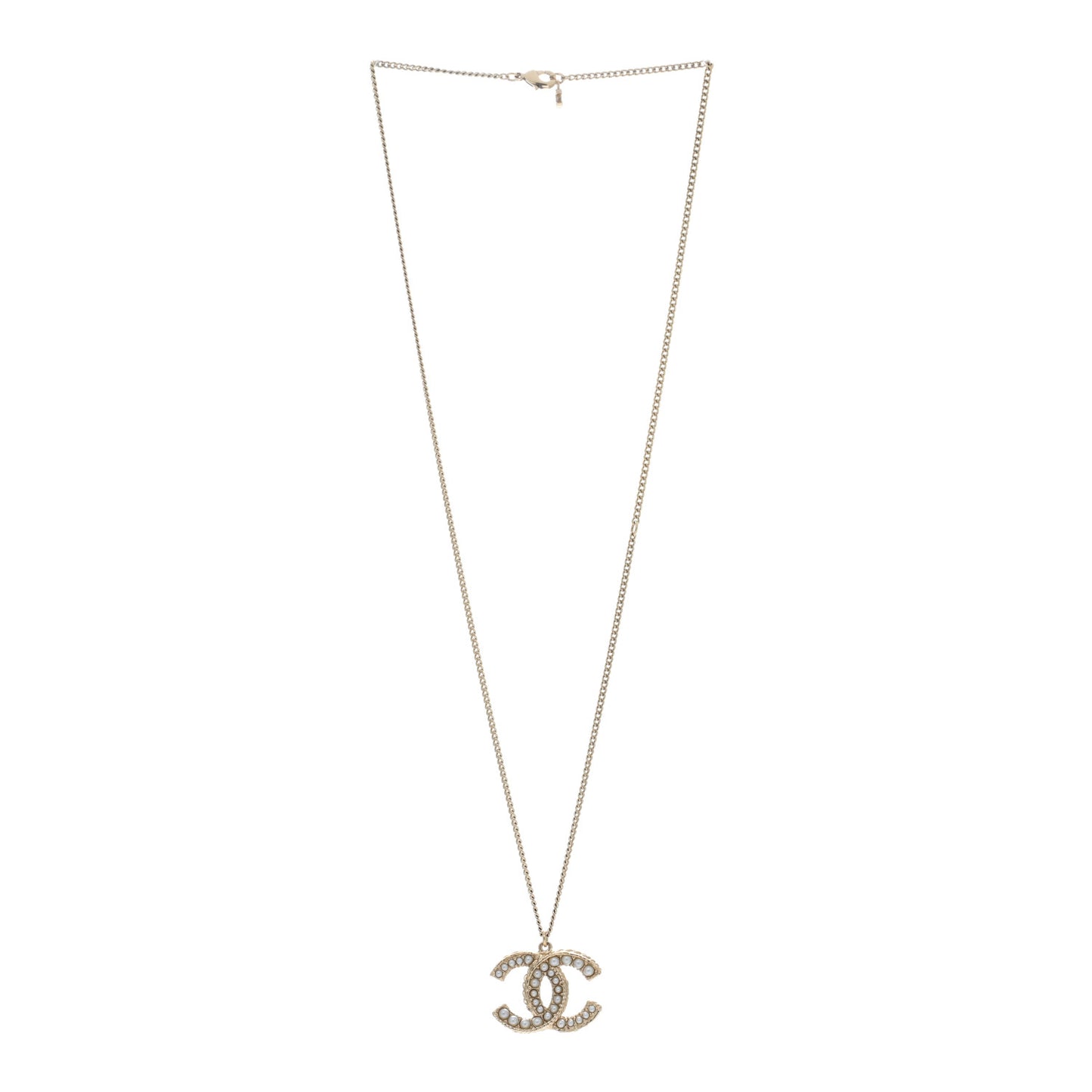 Pearl CC Pendant Necklace Gold