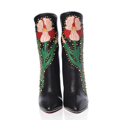 Gucci Calfskin Floral Crystal Embroidered Fosca Boots 36.5 Black 2 of 8
