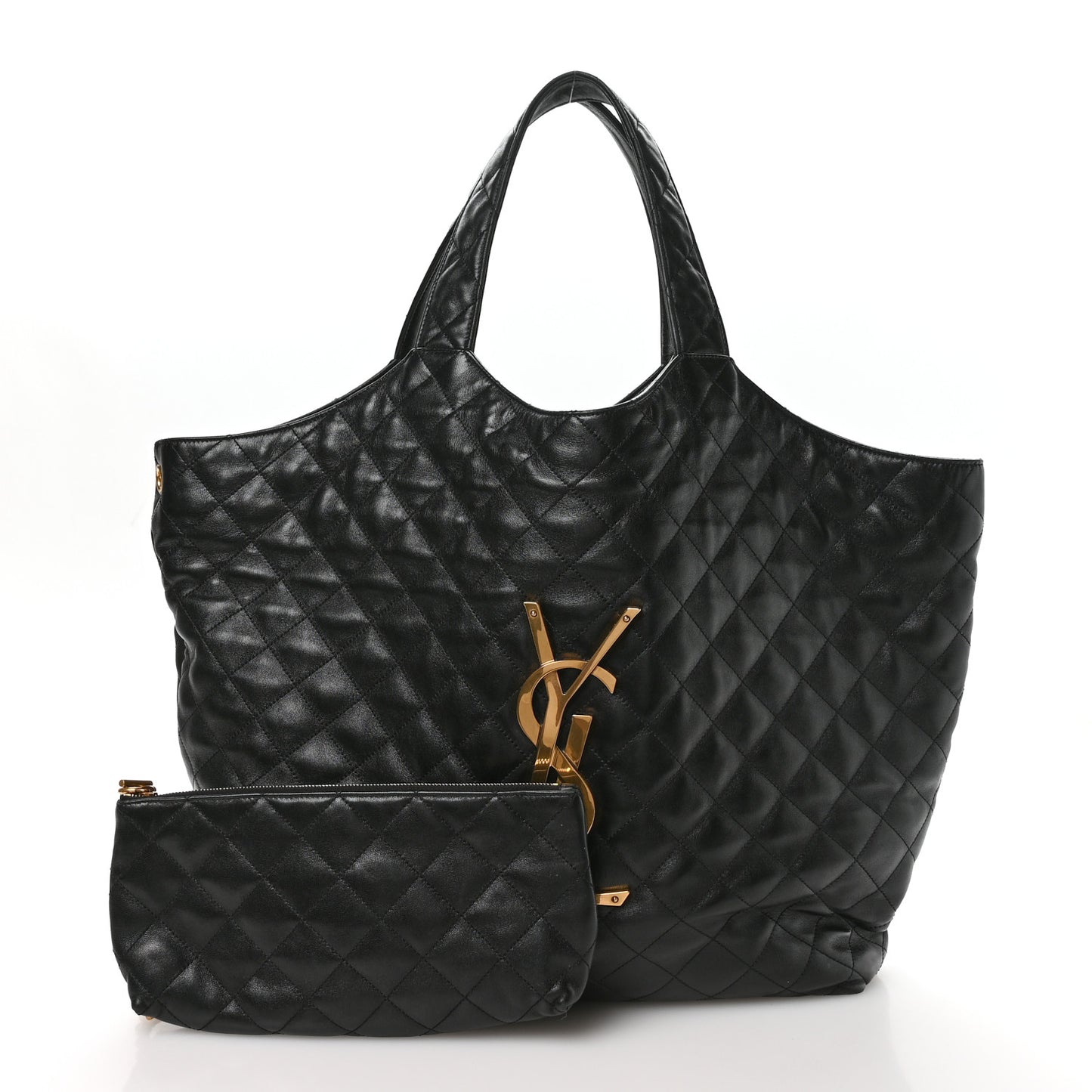 Lambskin Quilted Maxi Icare Shopping Tote Black