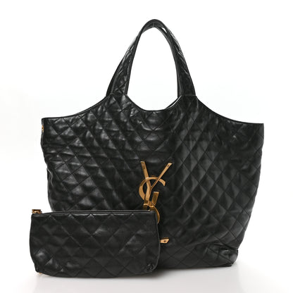 Saint Laurent Lambskin Quilted Maxi Icare Shopping Tote Black 3 of 11