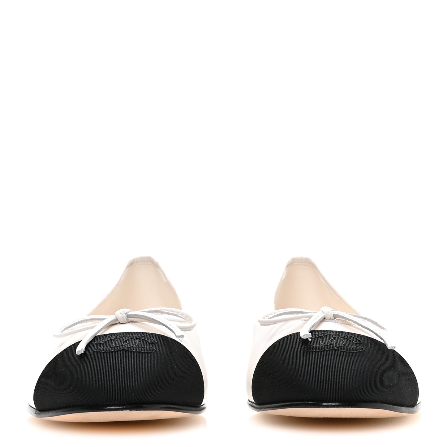 Lambskin Cap Toe CC Ballerina Flats 39 White Black