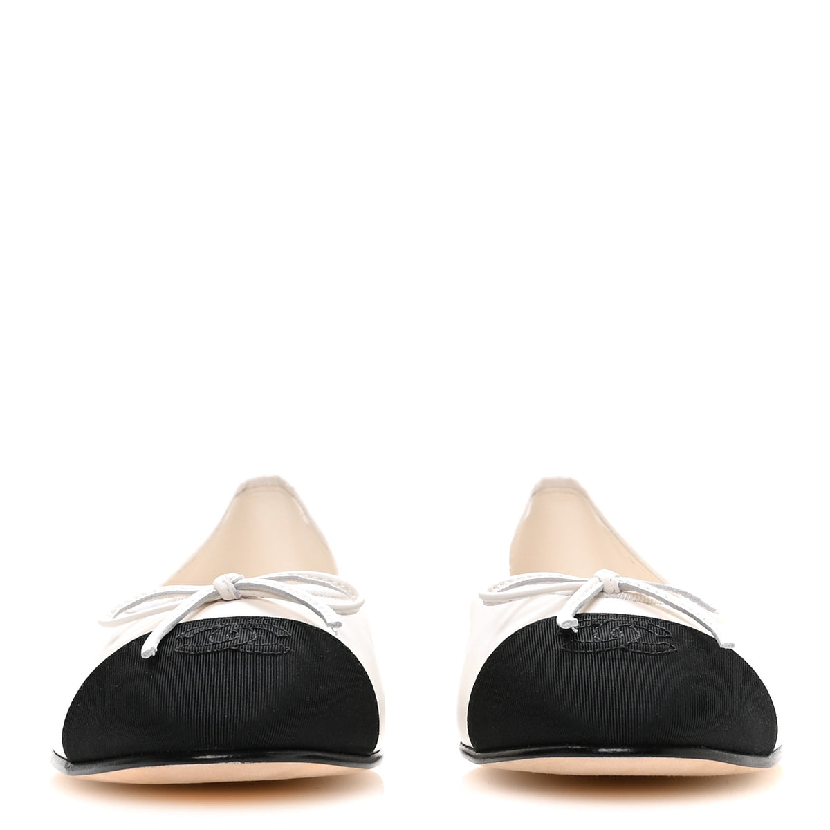 Chanel Lambskin Cap Toe CC Ballerina Flats 39 White Black 3 of 9