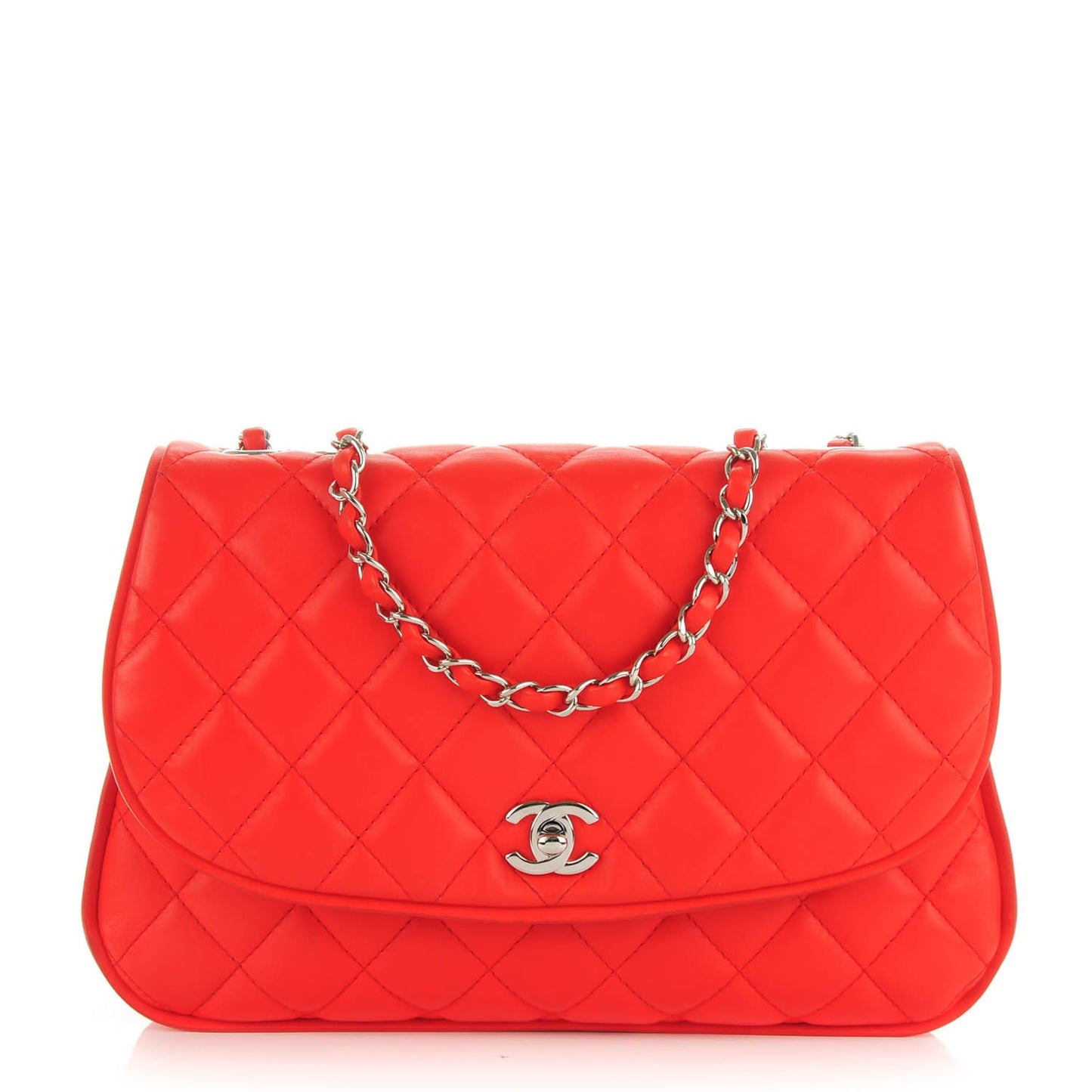 Lambskin Quilted Pagode Piping Flap Red