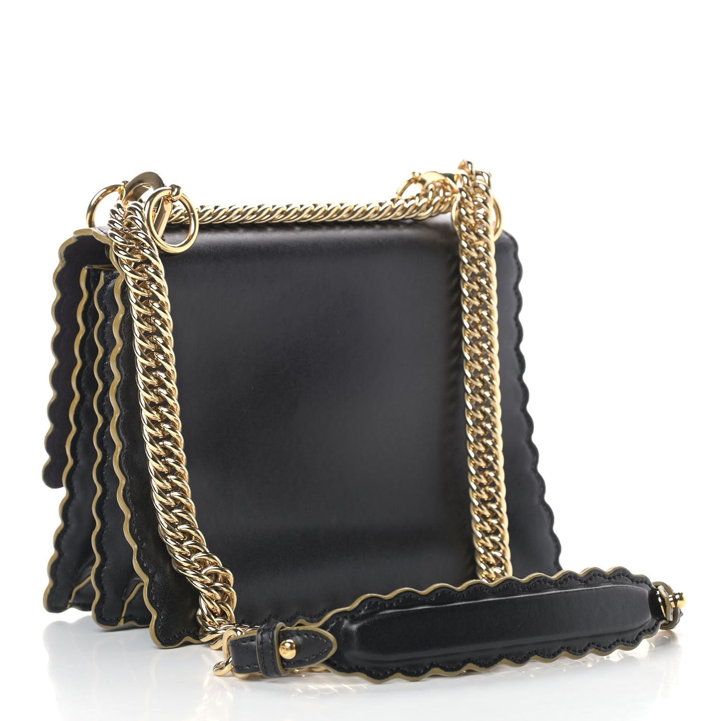 Vitello Liberty Scalloped Studded Small Kan I Shoulder Bag Black