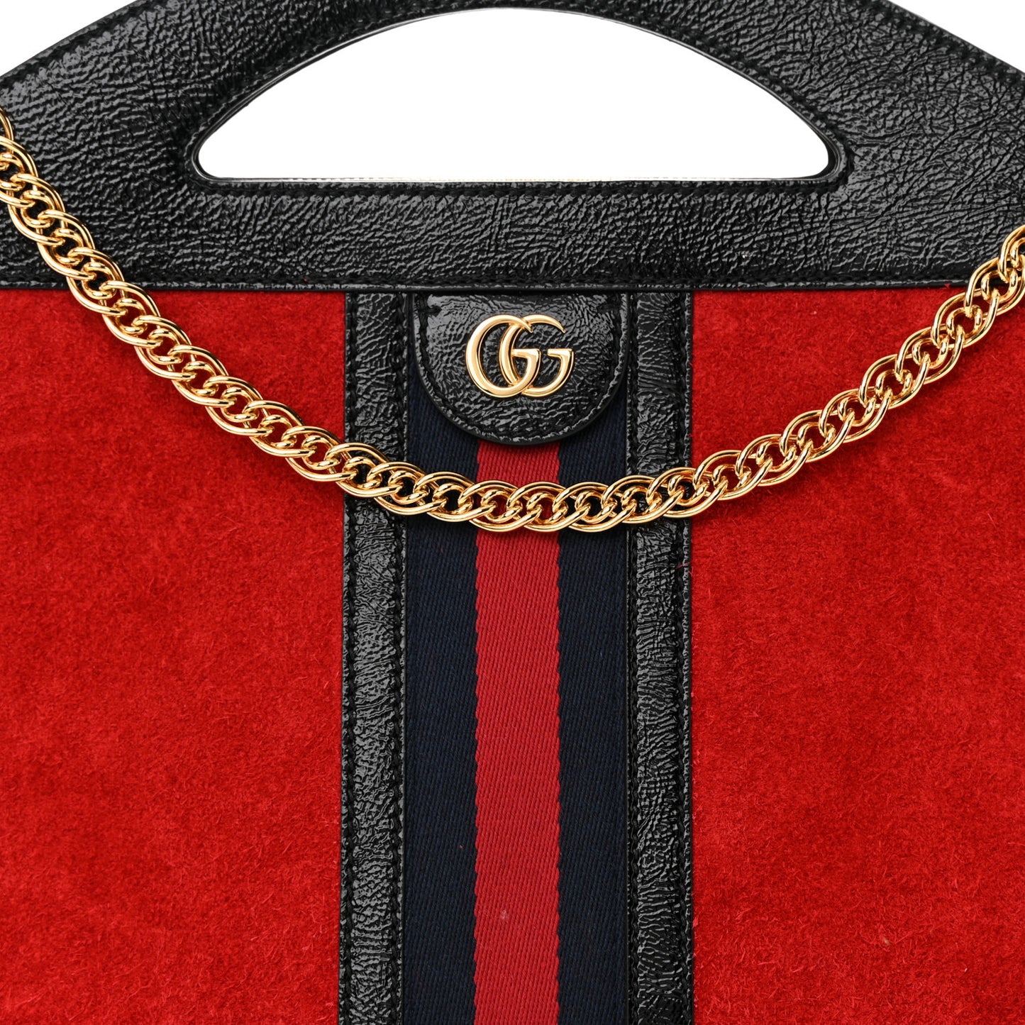 Suede Patent GG Web Medium Ophidia Top Handle Chain Hibiscus Red