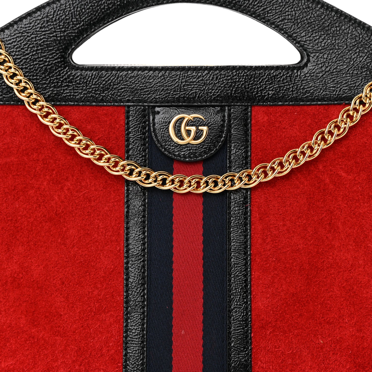 Gucci Suede Patent GG Web Medium Ophidia Top Handle Chain Hibiscus Red 8 of 16