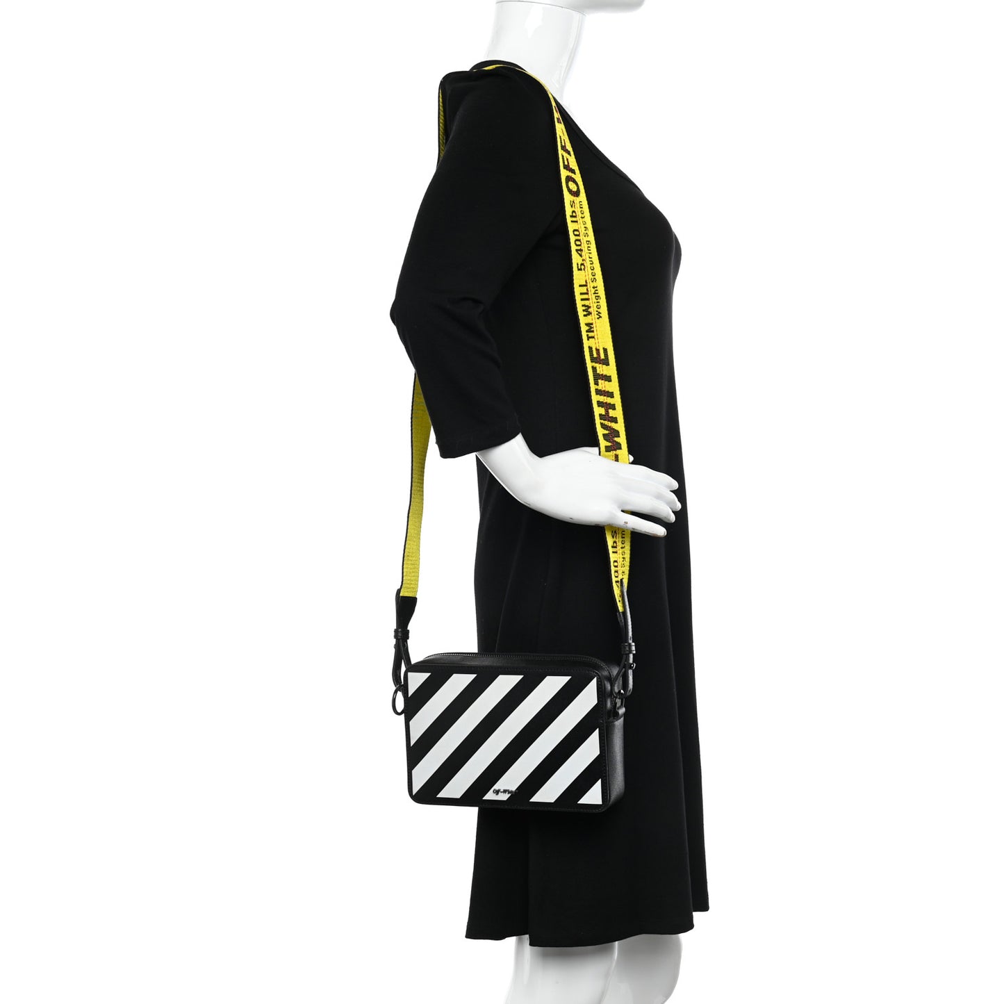 Saffiano Striped Mini Diag Bag Black White