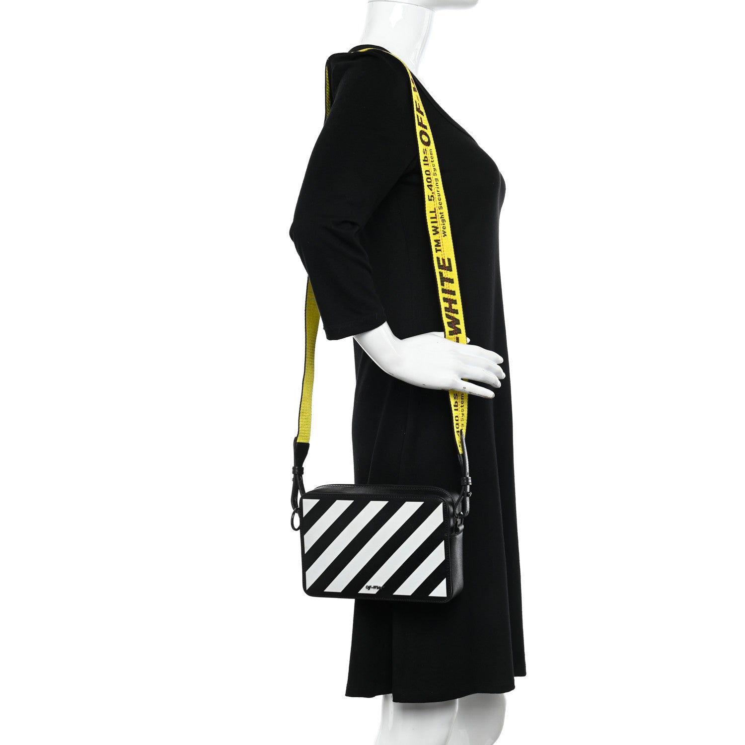 Off-White Saffiano Striped Mini Diag Bag Black White 2 of 10
