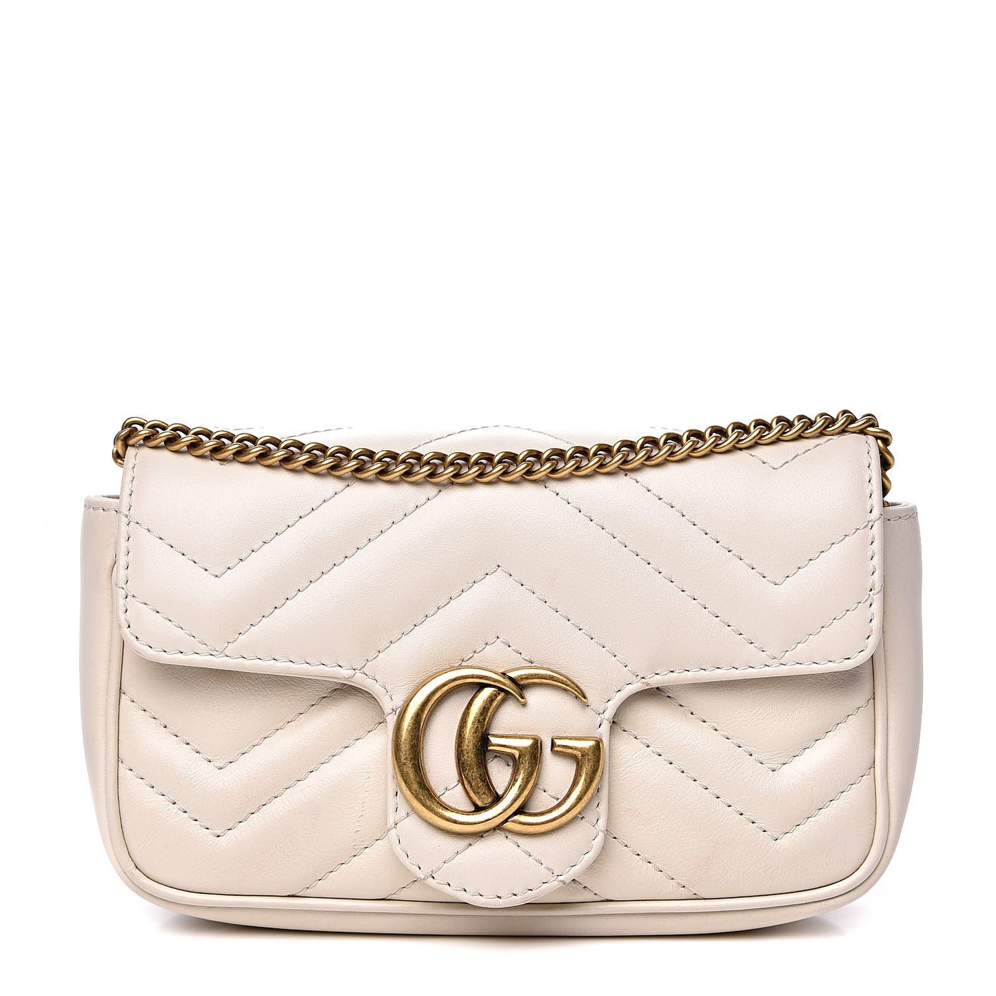 Calfskin Matelasse Super Mini GG Marmont Shoulder Bag White