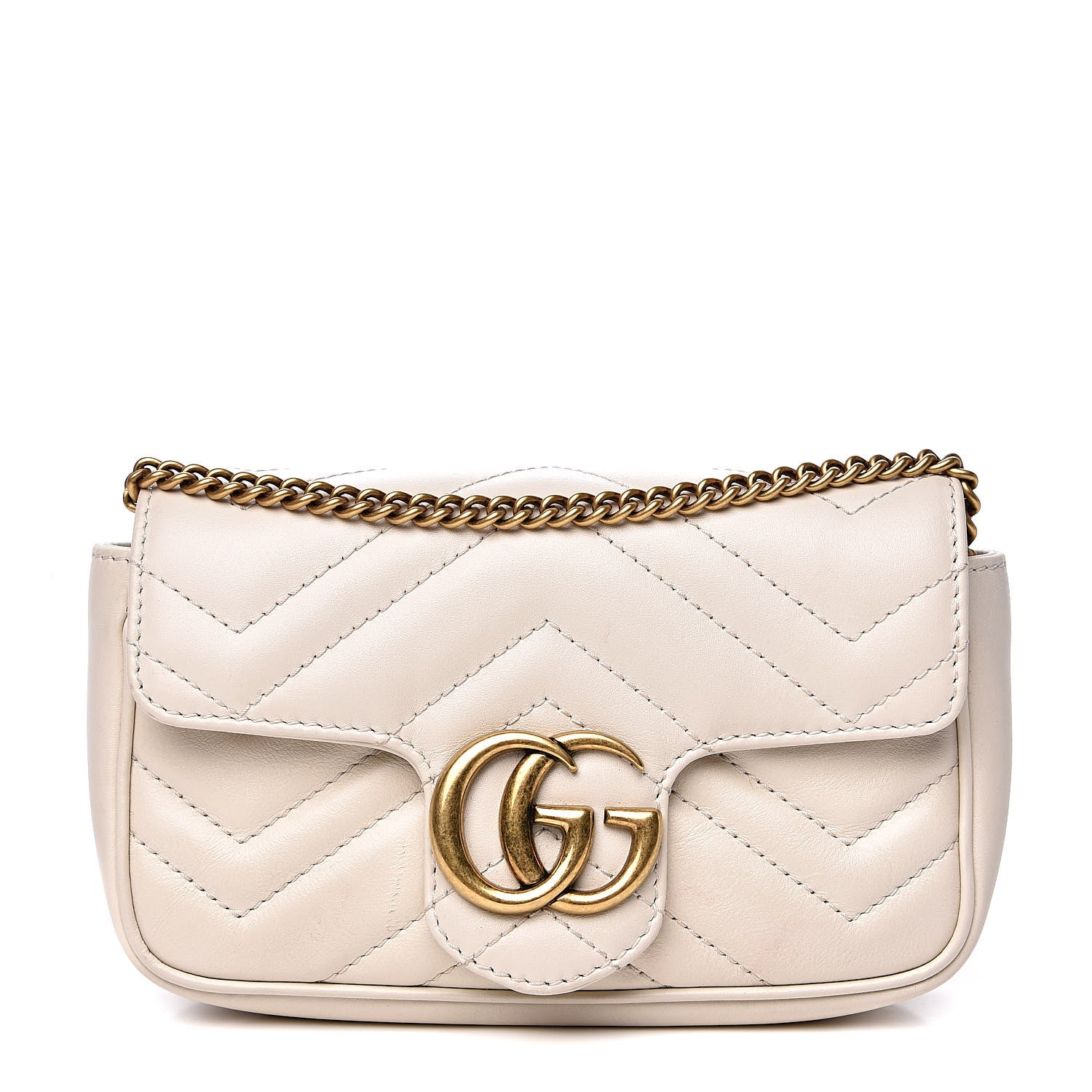 Gucci Calfskin Matelasse Super Mini GG Marmont Shoulder Bag White 1 of 14