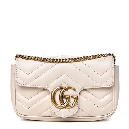 Gucci Calfskin Matelasse Super Mini GG Marmont Shoulder Bag White 1 of 14