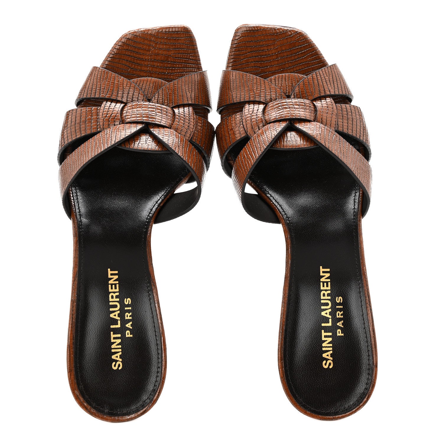 Saint Laurent Lizard Embossed Tribute Slide 85 Mules 36 Almond Brown 2 of 10
