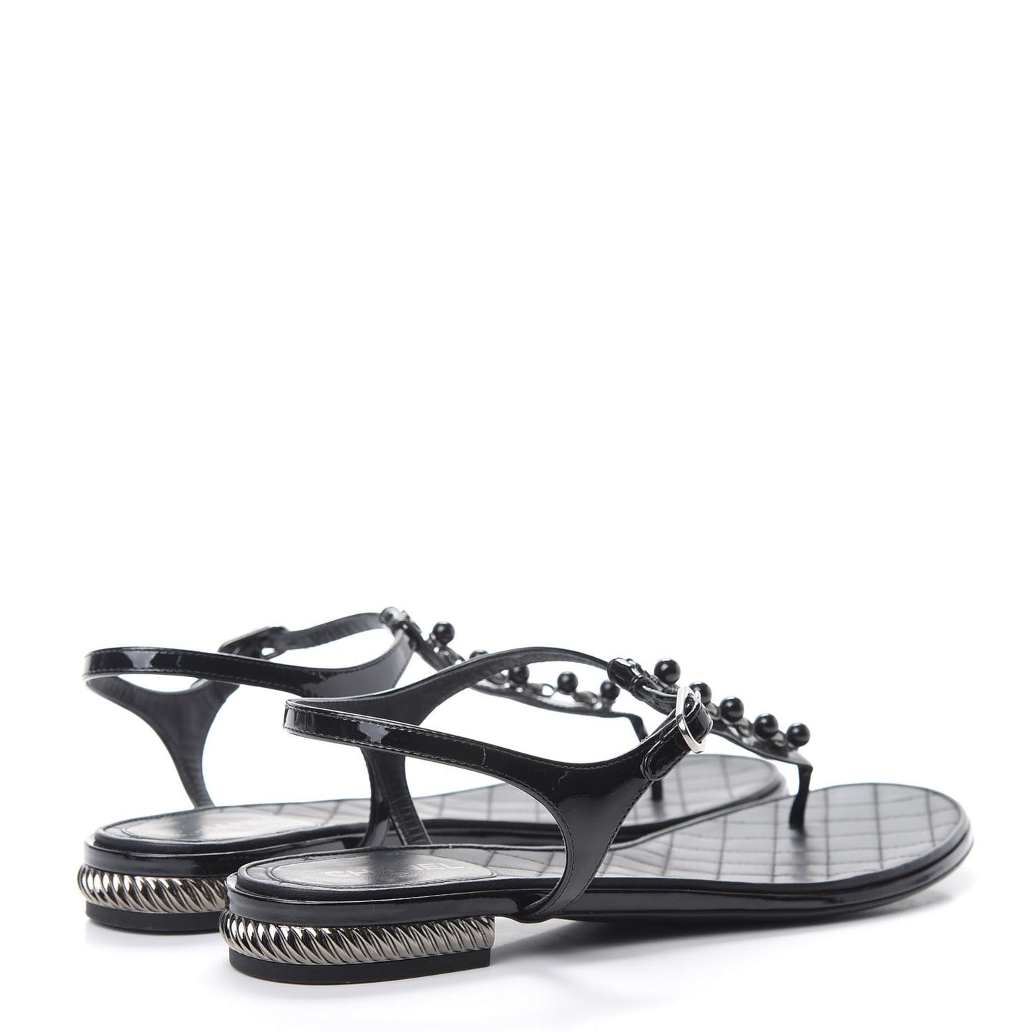 Patent Bead Chain Thong Sandals 39.5 Black