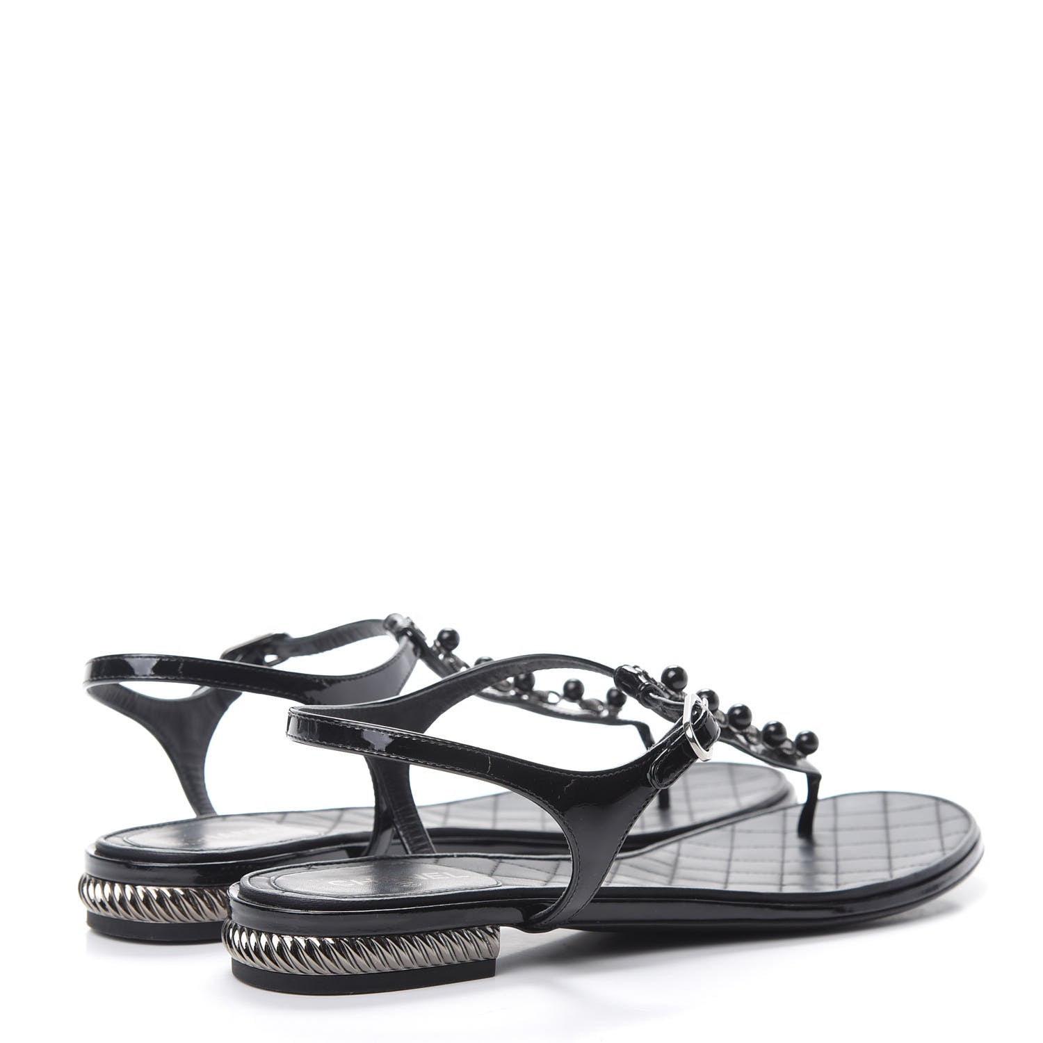 Chanel Patent Bead Chain Thong Sandals 39.5 Black 4 of 11