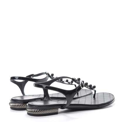 Chanel Patent Bead Chain Thong Sandals 39.5 Black 4 of 11