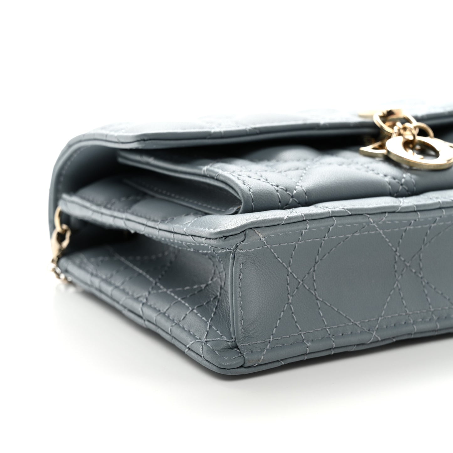 Lambskin Cannage Lady Dior Chain Pouch Cloud Blue