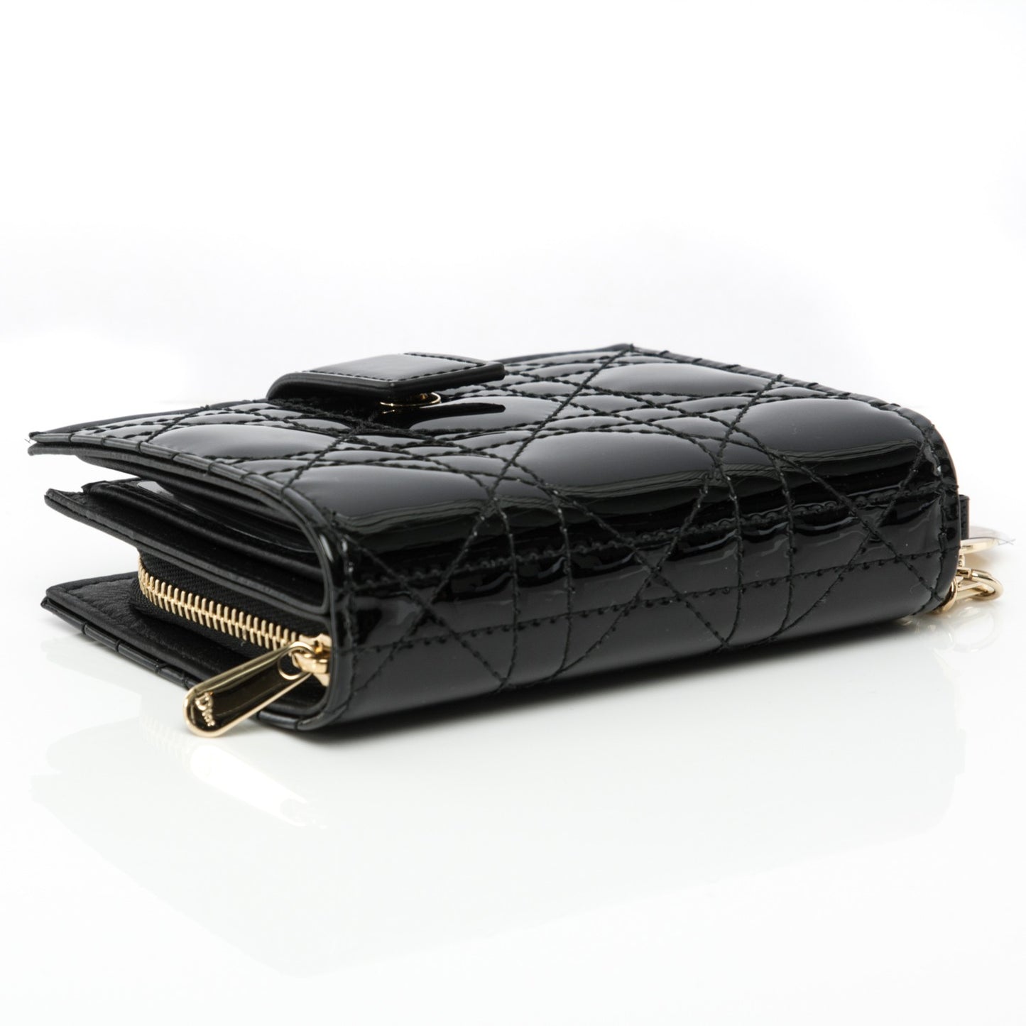Patent Cannage Lady Dior Eden Wallet Black