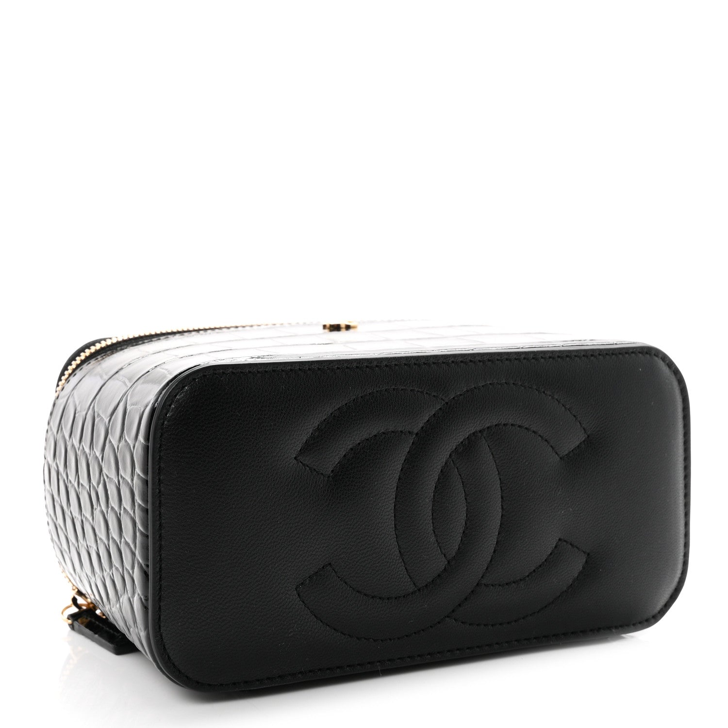 Chanel Calfskin Crocodile Embossed Crococo Small Top Handle Vanity Case With Chain Black 4 of 11