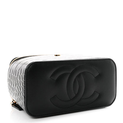 Chanel Calfskin Crocodile Embossed Crococo Small Top Handle Vanity Case With Chain Black 4 of 11