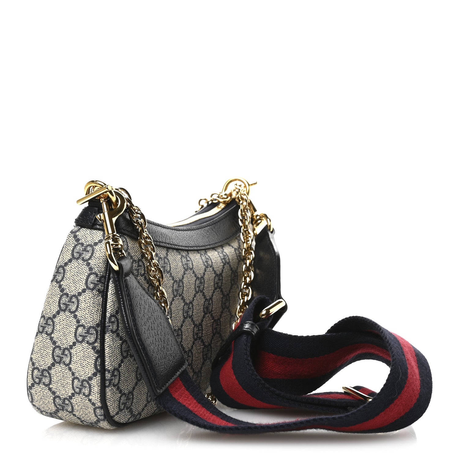 Gucci GG Supreme Monogram Textured Dollar Calfskin Web Small Ophidia GG Handbag Beige Blue 3 of 10
