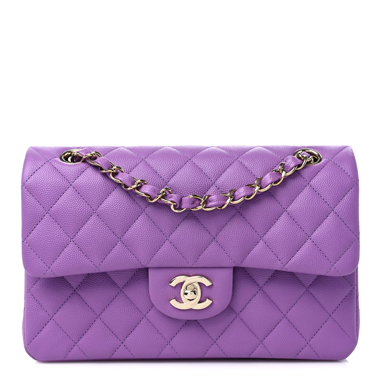 Lambskin Quilted Small Double Flap Purple