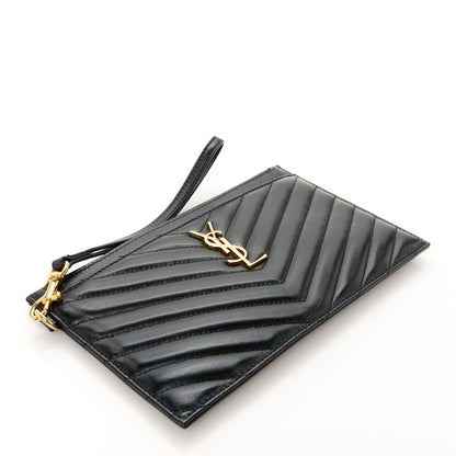Saint Laurent Lambskin Chevron Monogram Large Bill Pouch Black 4 of 9