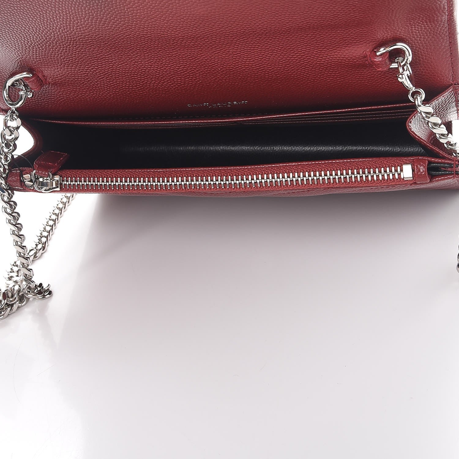 Saint Laurent Grain De Poudre Matelasse Chevron Monogram Envelope Chain Wallet Palissandre 5 of 9