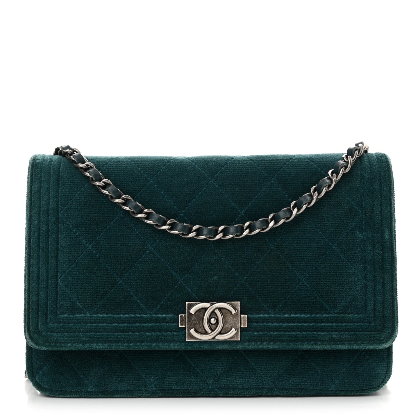 Velvet Quilted Boy Wallet On Chain WOC Teal