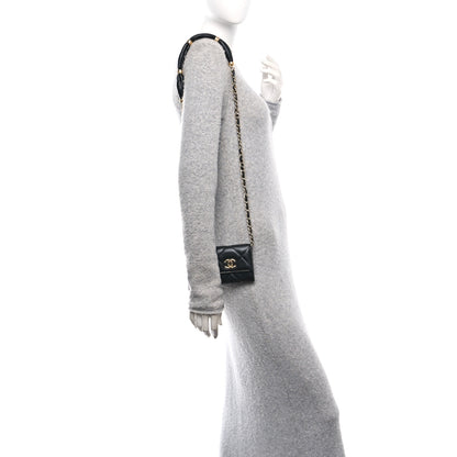 Chanel Lambskin Pearl Quilted CC Flap Card Holder With Chain  Black 2 of 11