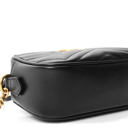 Gucci Calfskin Matelasse Mini GG Marmont Chain Shoulder Bag Black 9 of 11