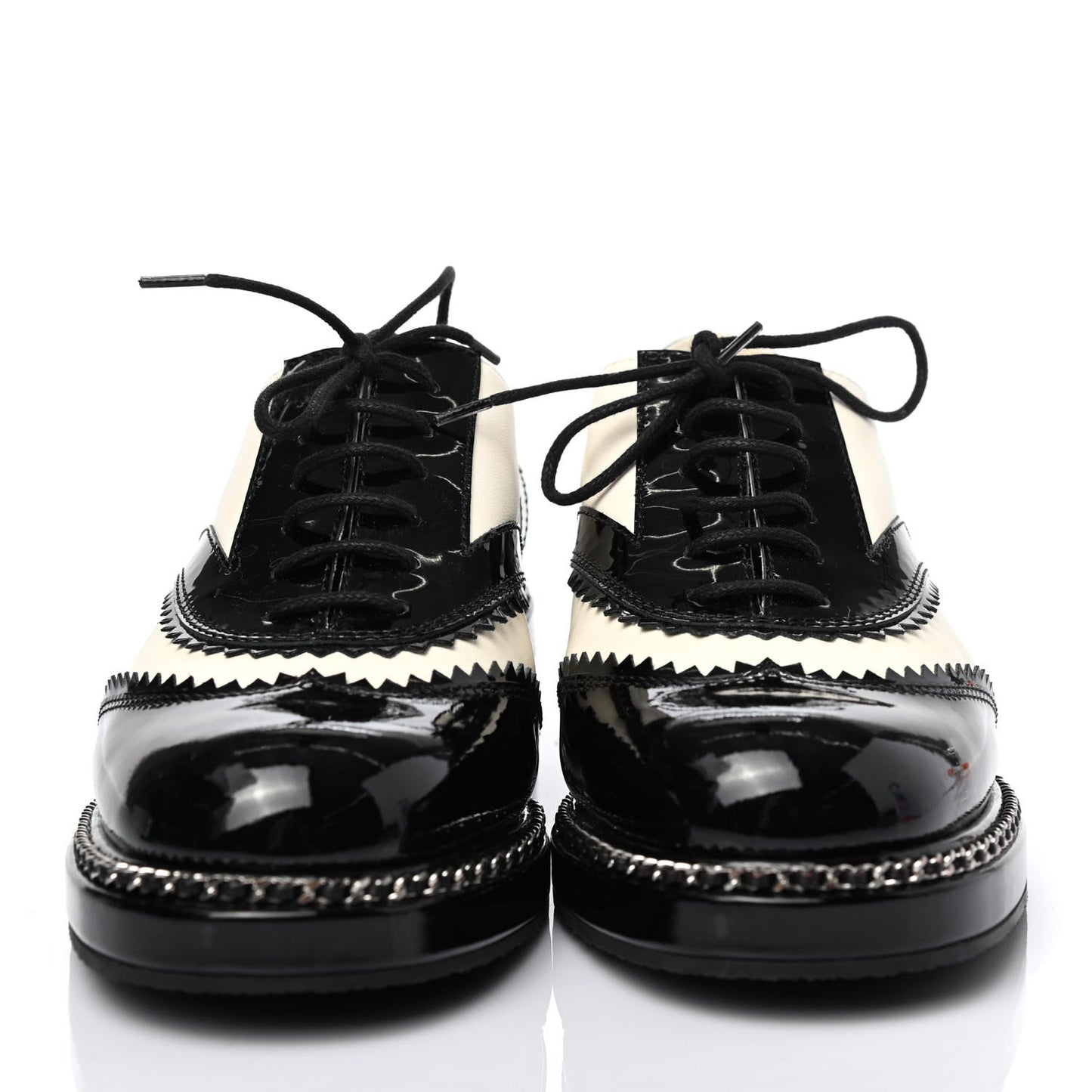 Lambskin Patent Calfskin CC Brogue Lace Up Oxfords 38.5 Ivory Black