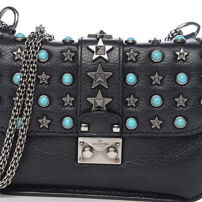 Valentino Garavani Pebbled Calfskin Star Studded Small Lock Flap Black 10 of 10