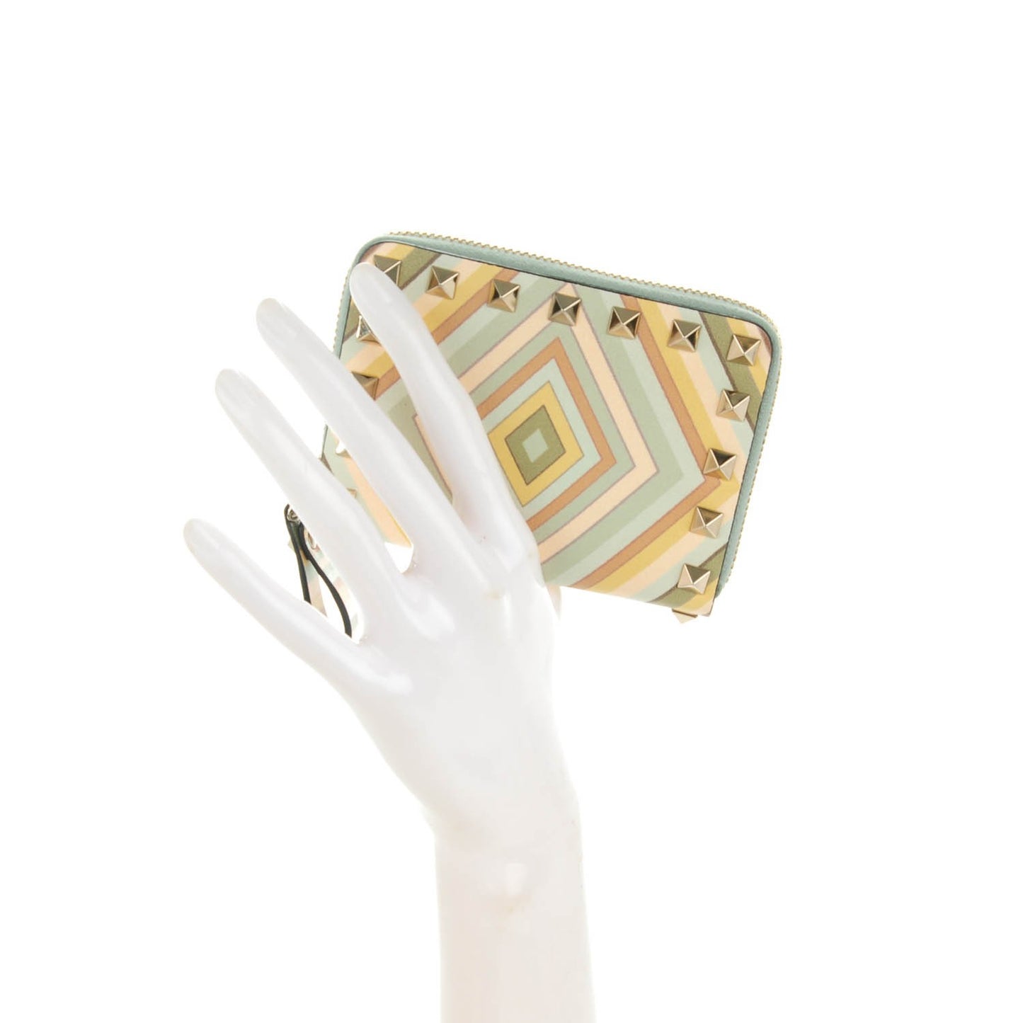 Calfskin Native Couture 1975 Rockstud Zip Around Coin Case Card Holder