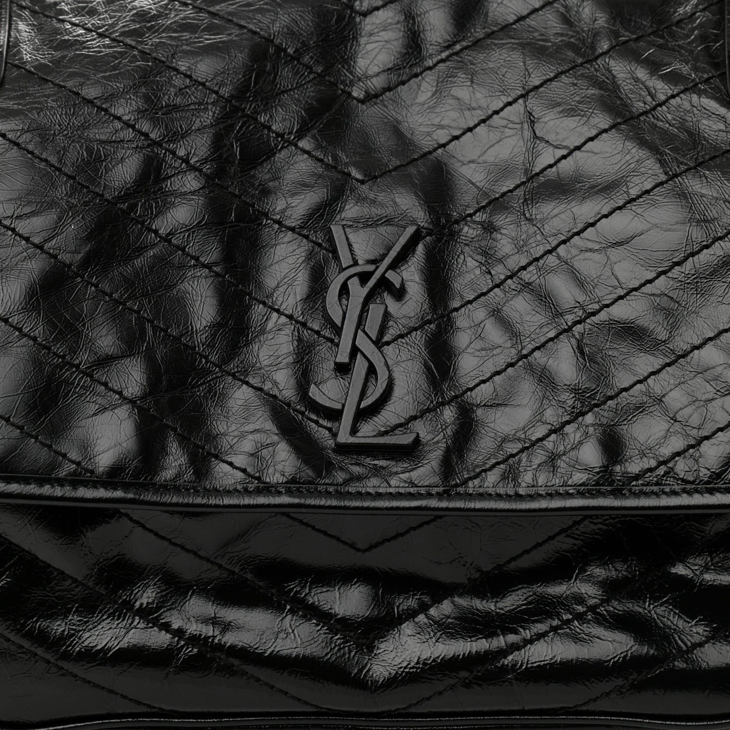 Saint Laurent Crinkled Calfskin Matelasse Monogram Large Niki Chain Satchel Black 8 of 11