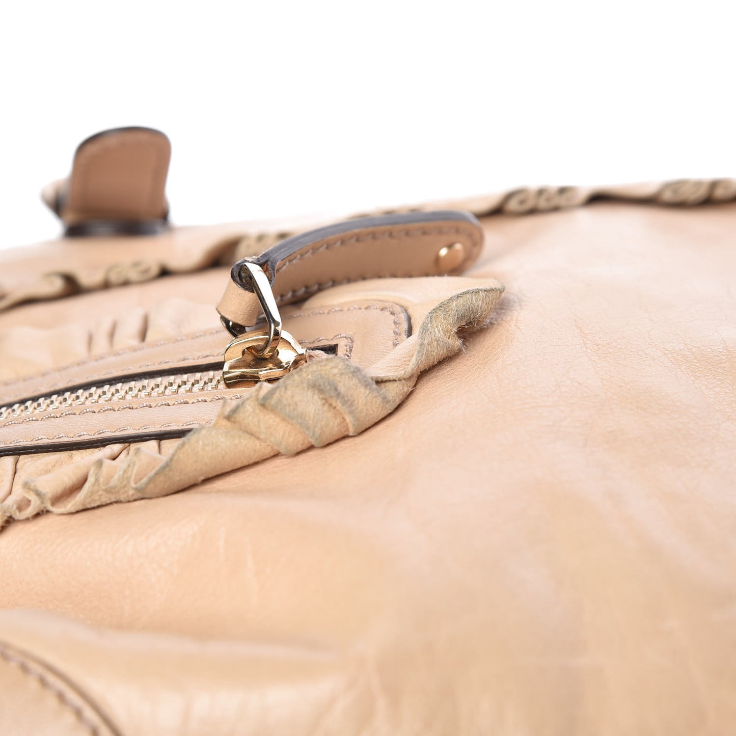 Calfskin Ruffle Medium Sabrina Boston Tote Nude