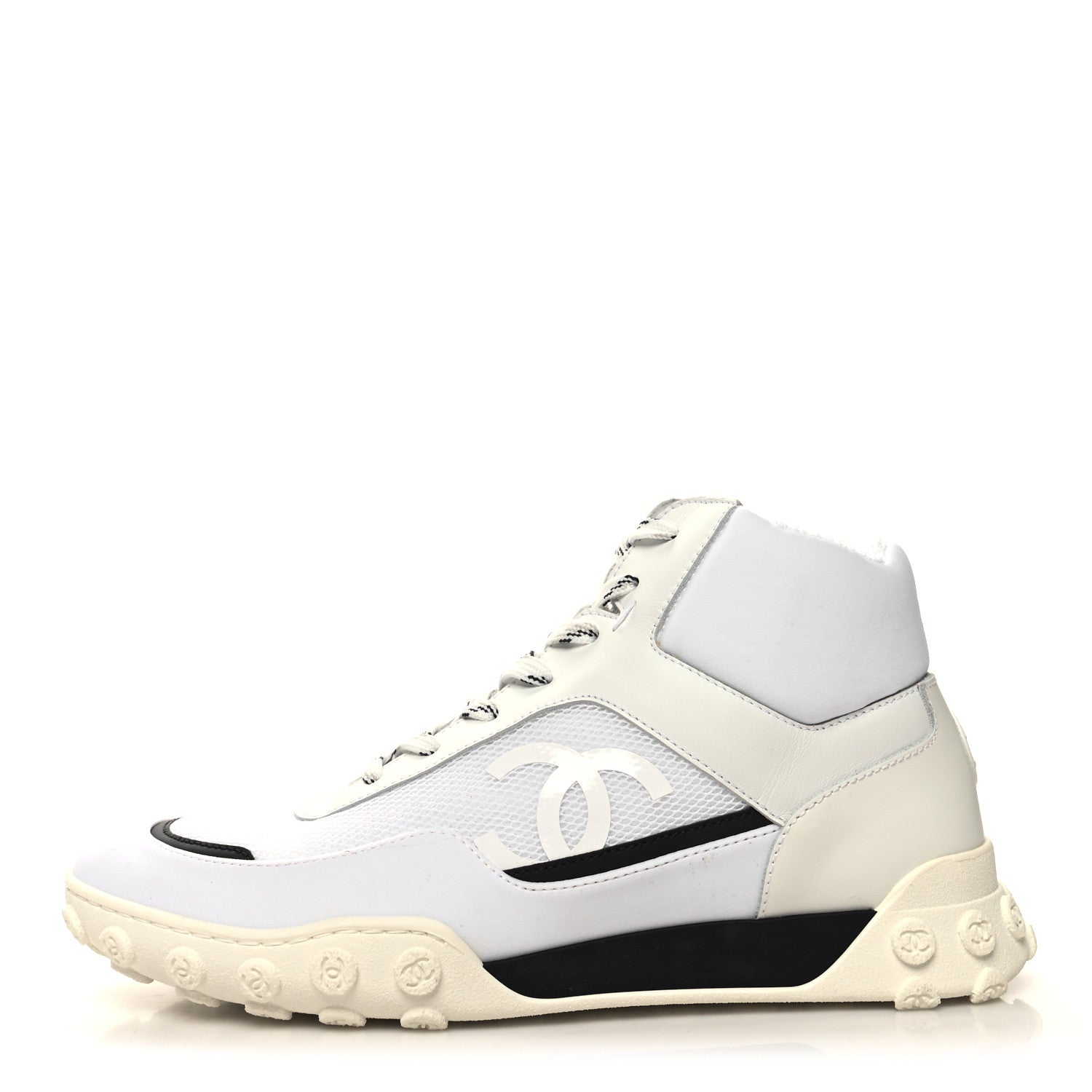 Chanel Calfskin Mesh Lycra Womens Logo High Top Sneakers 40 White 1 of 9