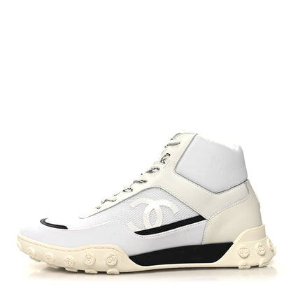 Chanel Calfskin Mesh Lycra Womens Logo High Top Sneakers 40 White 1 of 9